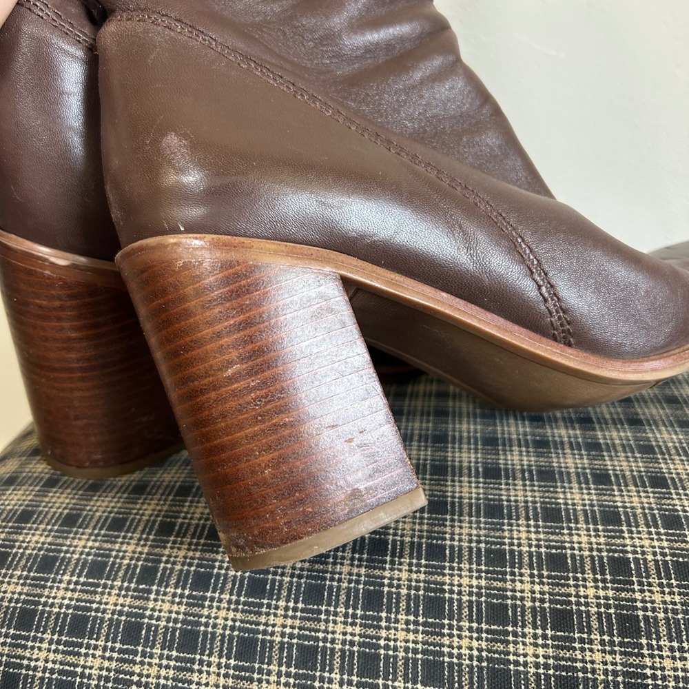 GUC Franco Sarto Leather‎ Ankle Boots Size 8.5 Brown Square Toe Block Heel - Picture 4 of 6